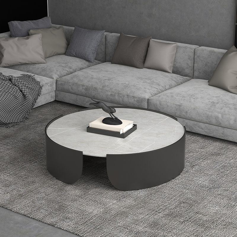 Modern Style White/black Rock Slab Top Round Metal Craft Coffee Table