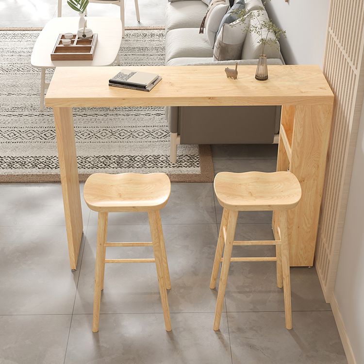 Glam Rectangle Bar Table Set 1/3 Pcs Natural Solid Wood Bar Table and Stools