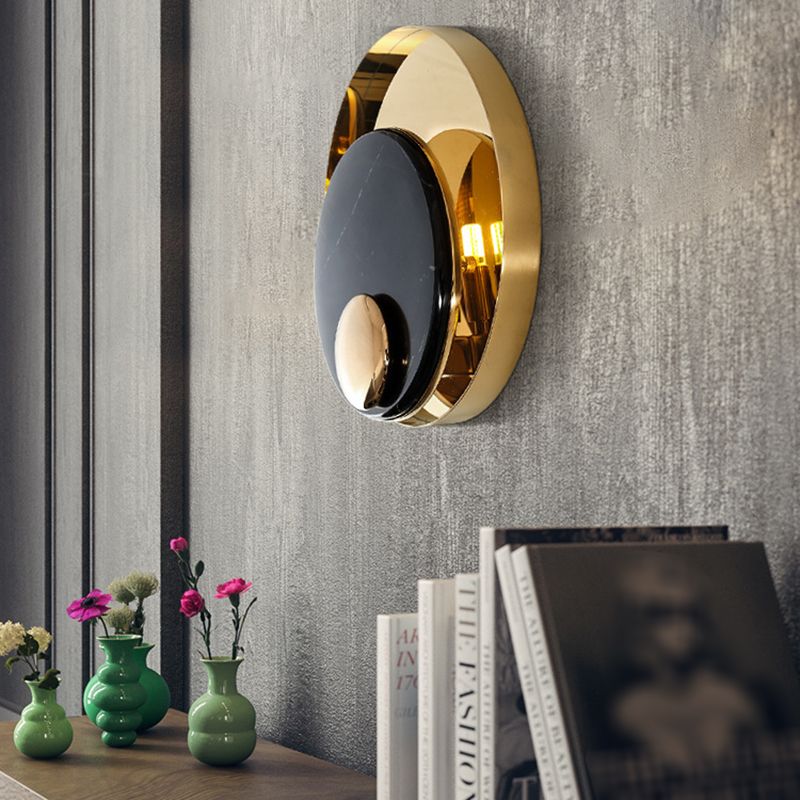 Modern Style Metal Wall Light Round Gold Wall Sconce with Marble for Living Room