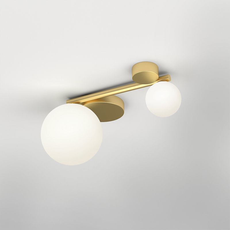Opal Glass Ball Flushmount Post-Modern 2 Lights Brass Finish LED Flush Mount Ceiling Lamp