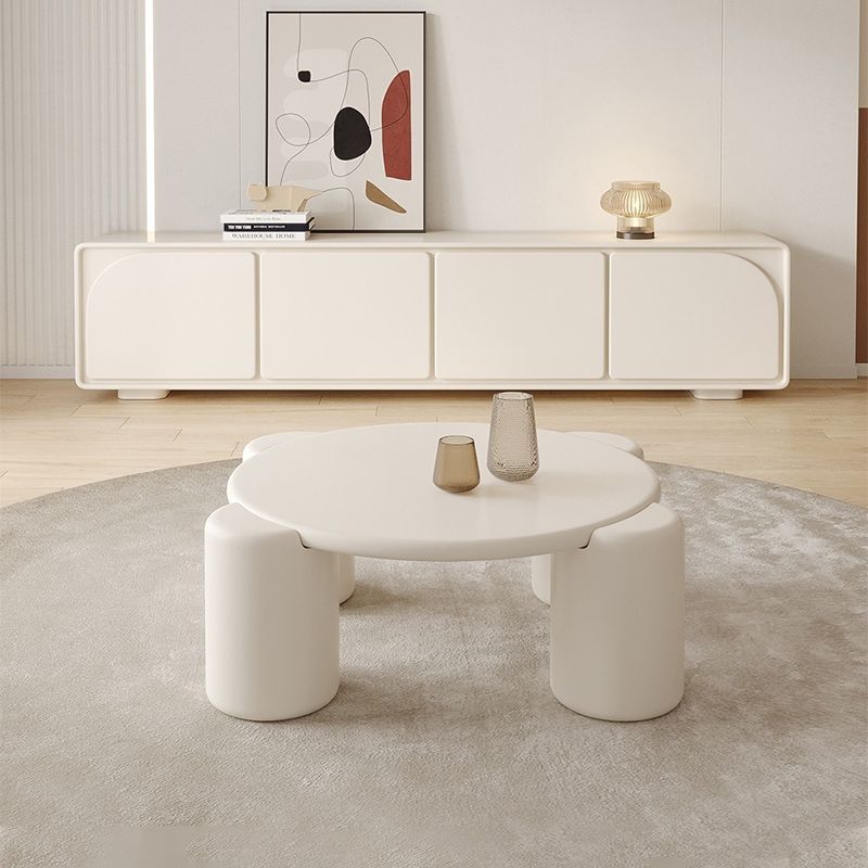 Contemporary White Round Wooden Coffee Table with 4 Legs Cocktail Table