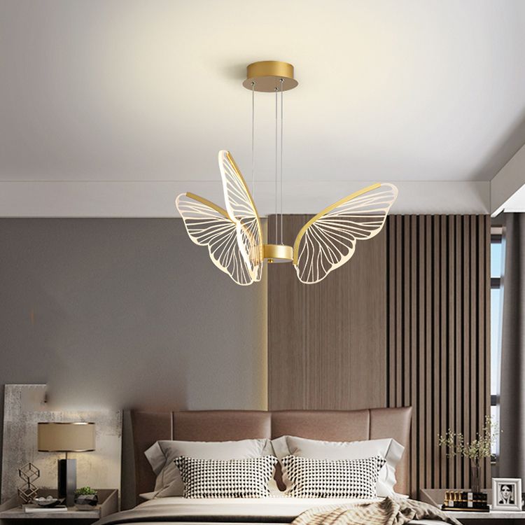 Metal Butterfly Shape Hanging Light Modern Style Multi Lights Cluster Pendant in Gold