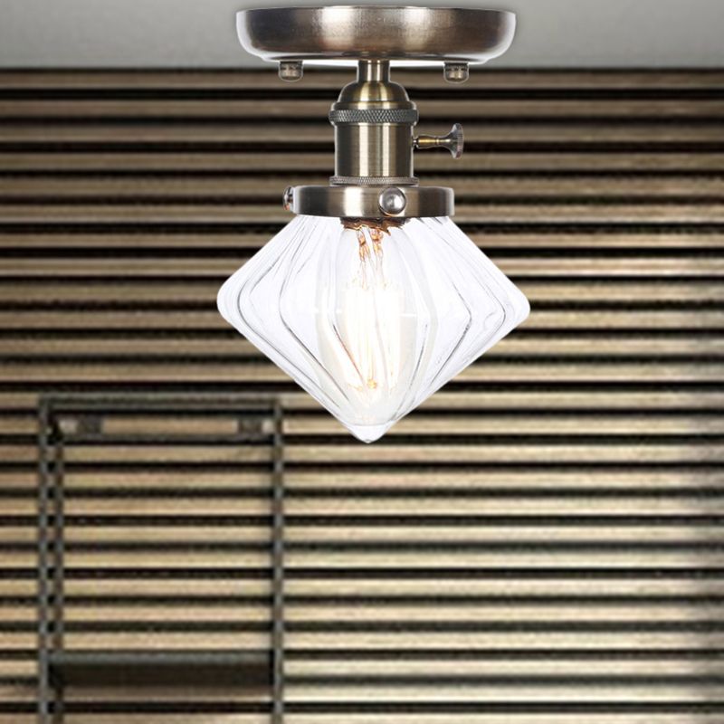 1 Lichte plafondverlichting Industriële kegel/bel/rhombus Clear/Amber Glass Semi Flush Mount Light in brons