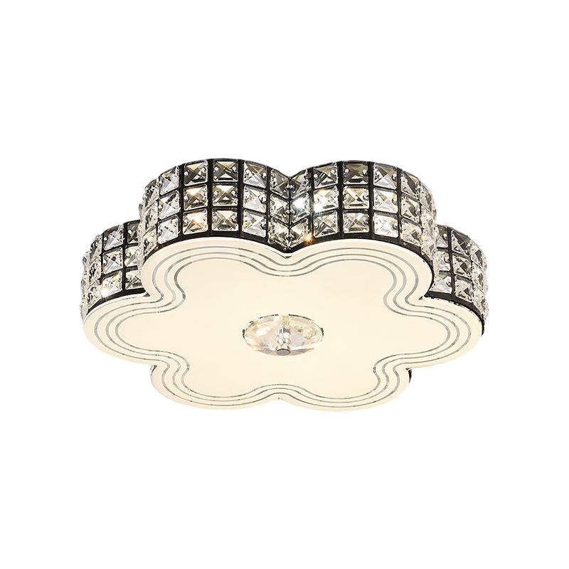 Square-Cut Crystals White Flush Mount Lighting Floral LED Modern Close to Ceiling Light, 15.5"/19.5" Width