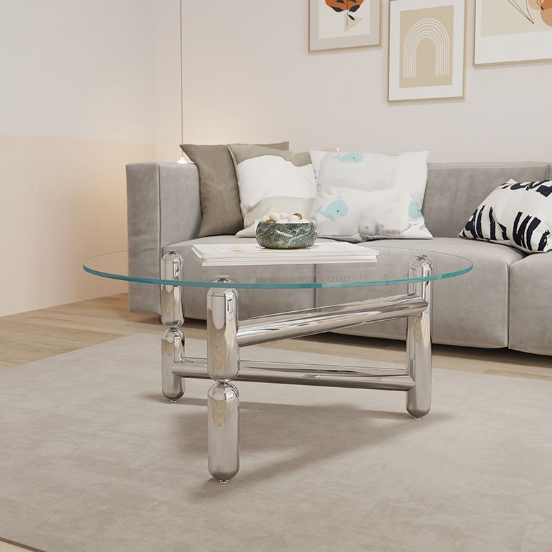 Modern Style Transparent Glass Table with Metal Base Coffee Table
