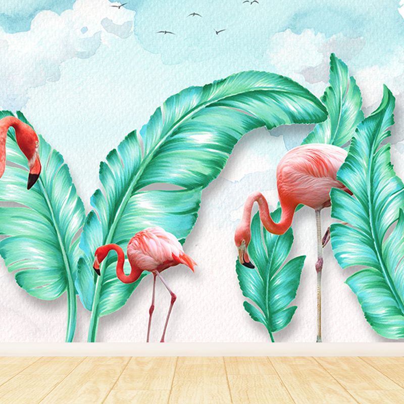 Modern Wild Flamingos Mural Decal Pink Waterproofing Wall Covering for Guest Room
