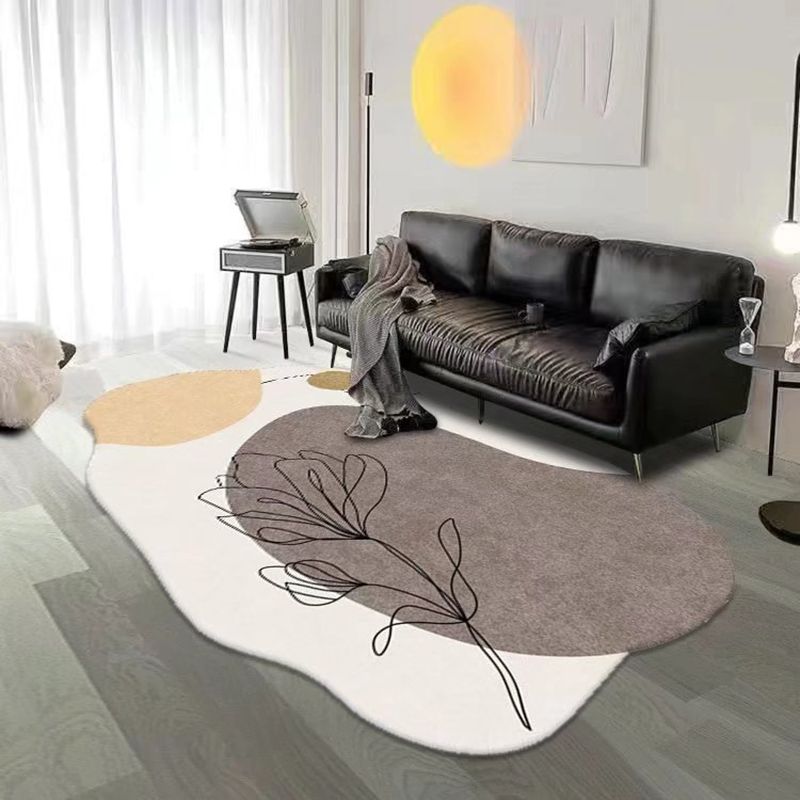 White Color Piece Rug Polyester Casual Rug Non-Slip Backing Rug for Living Room