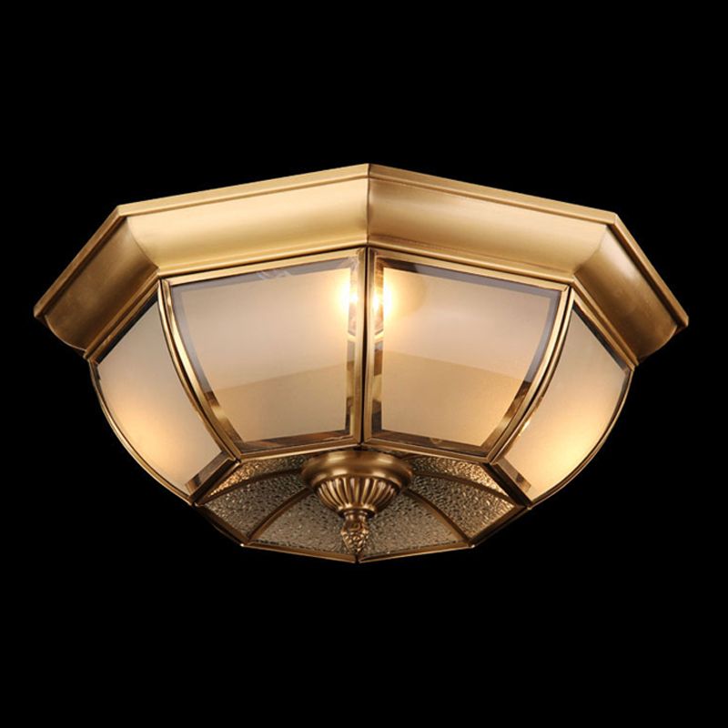 Flush Mount Ceiling Light Vintage Style Shaded Glass Flush Ceiling Light in Brass