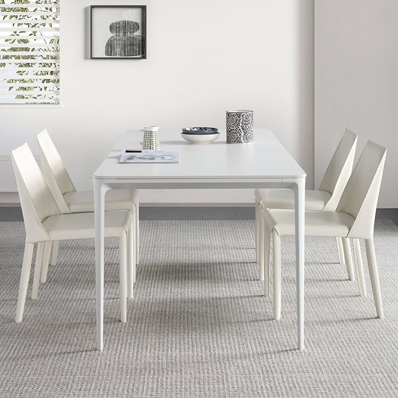 Modern White Stone Table 4 Legs Rectangle Dining Table for Kitchen