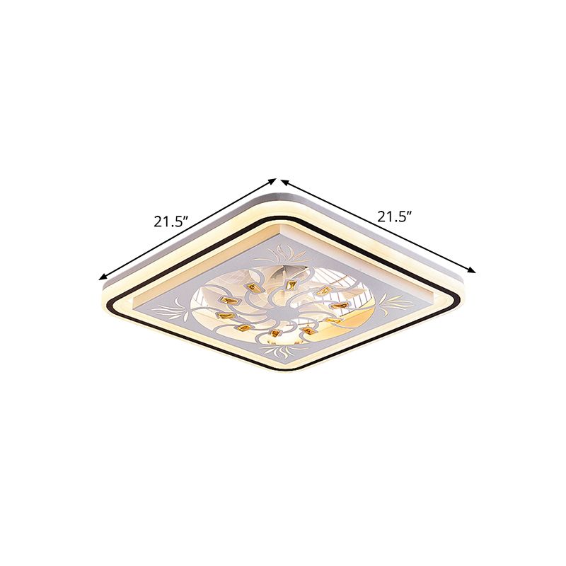 7 Blades LED Square Semi Flush Light Moderne weiße Kristallblöcke Anhängerlüfter, 21,5 "breit