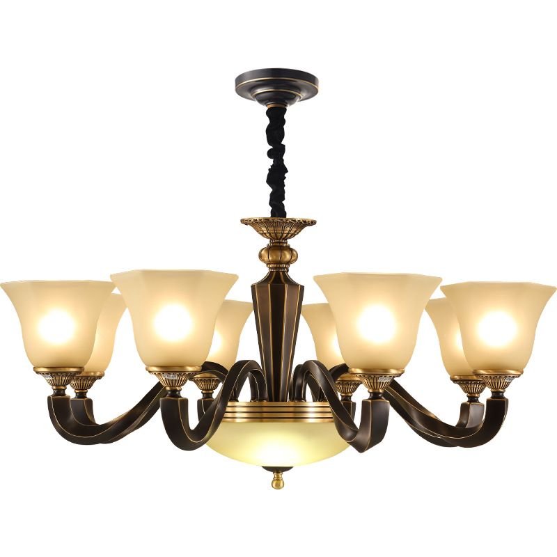Vintage Bell Shade Pendant Chandelier White Glass Hanging Lamp Kit for Living Room