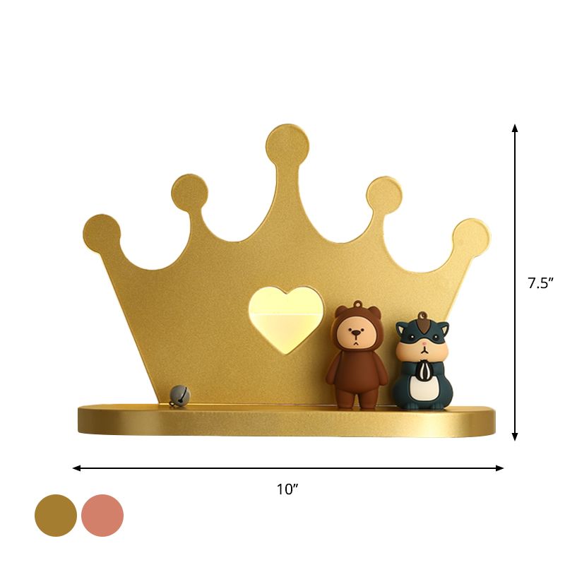 Crown Wall Sconce Lighting Kids Style Metal LED Pink/Gold Wall Mounted Light for Bedside