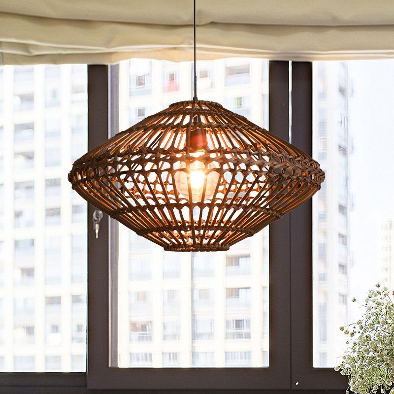 Rattan Disc Restaurant Hängende Lampe Asian Single Head Pendulum Licht in Braun