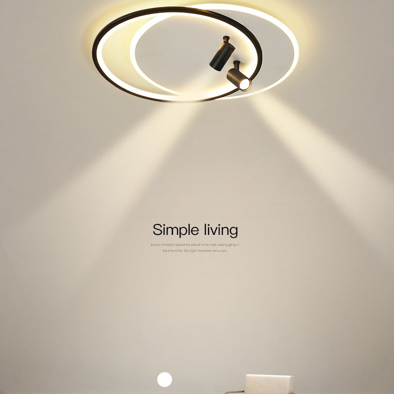 Plafonniers encastrés à LED noirs à 2 lumières, plafonnier ovale en aluminium pour chambre à coucher