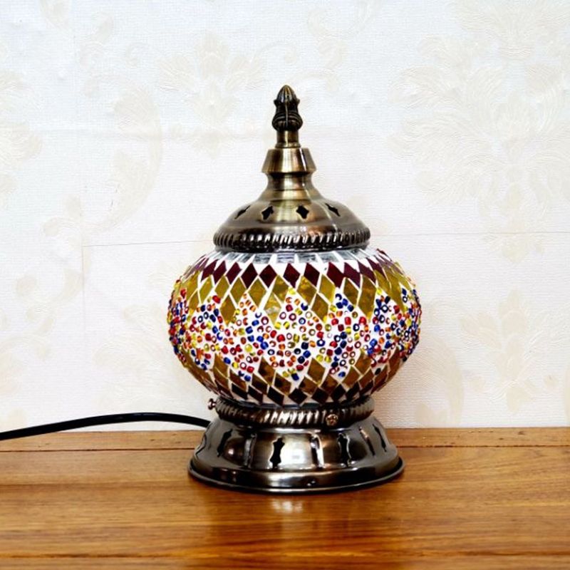 Mosaic Stained Glass Globe Nightstand Light Moroccan 1 Bulb Bedroom Table Light