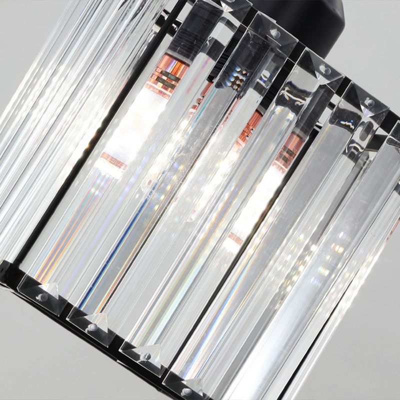 Tri-Prism Crystal Spiral Cube Hanging Light Modern Style 6 Bulbs Multi Light Pendant in Black