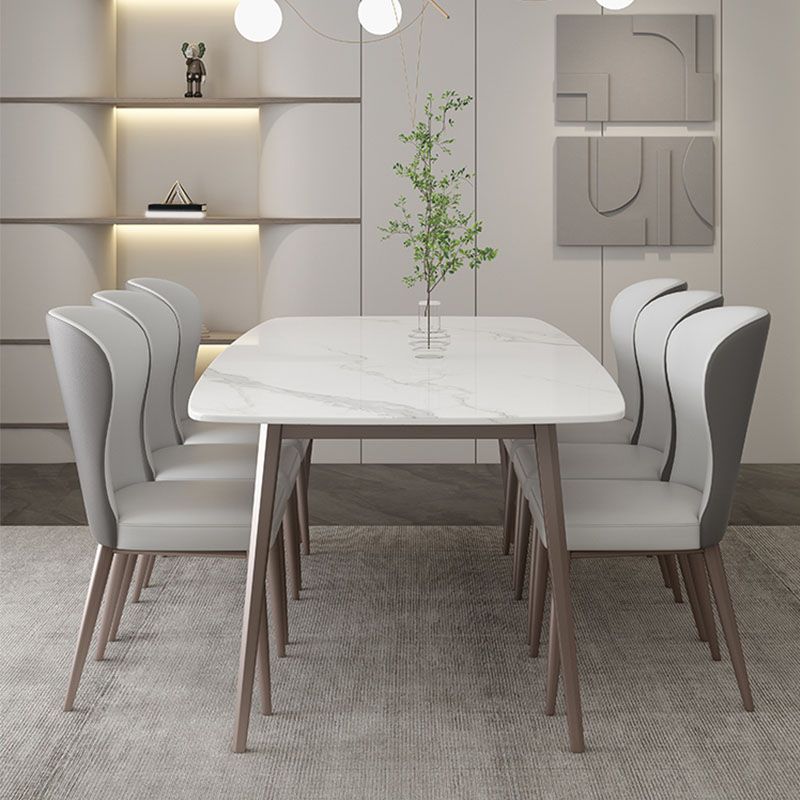 Designer Dining Set 1/2/4/5/7 Pieces Stone and Metal Dinette Set in White