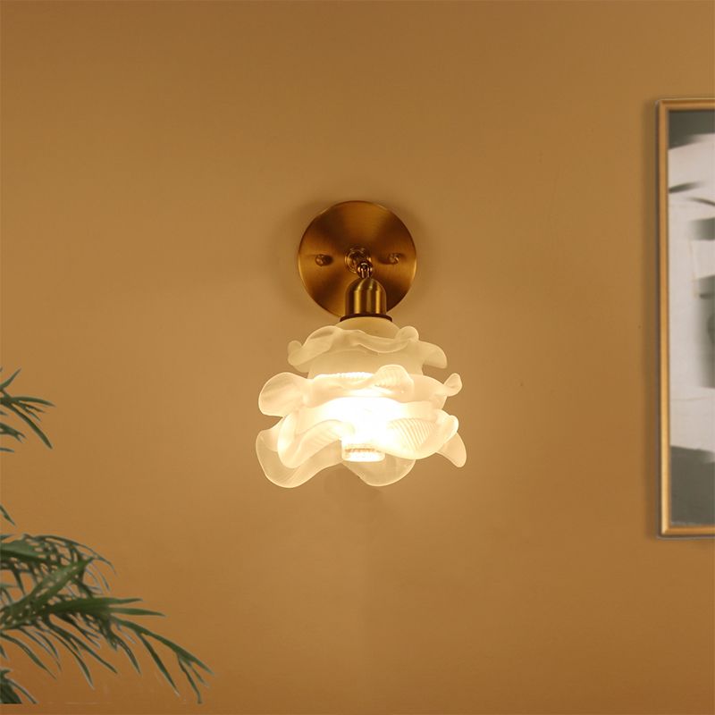 Modernism Glass Shaded Wall Light Golden Metal Lighting for Home