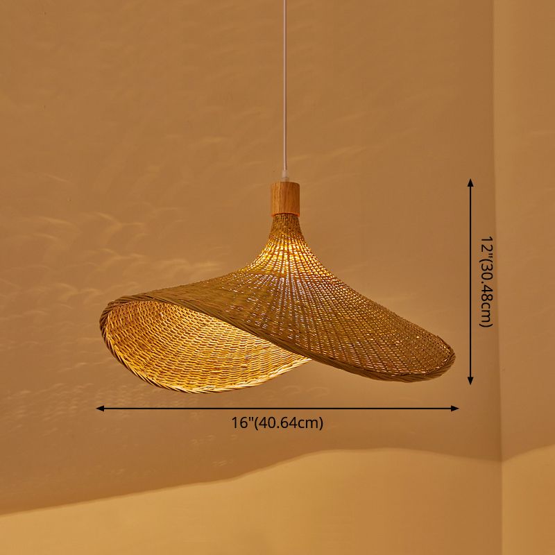 Beige Hut Form Suspension Anhänger Licht zeitgenössischer Stil Rattan Anhänger Beleuchtung