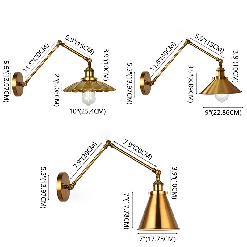 2-Sections Swing Arm Wall Mount Light Single Bulb Retro Industrial Style Coffee Shop Sconce Lights in Electroplated Copper
