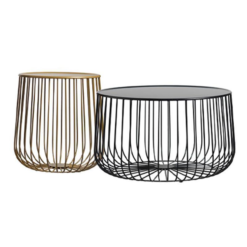 Mid-century Round Iron Coffee Table Frame Cocktail Table with Storage