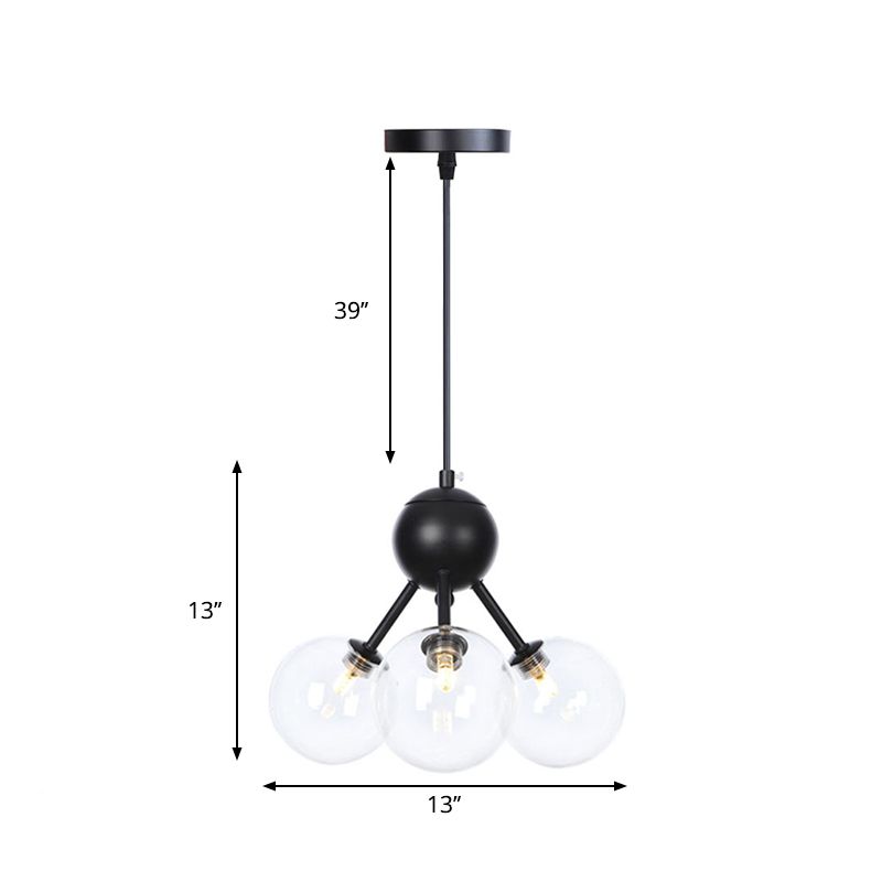 Orb Living Room Chandelier Lamp Amber/Clear/Smoke Gray Glass 3/9/12 Lights Industrial Ceiling Light with Sputnik Design, 13"/27.5"/34" Wide