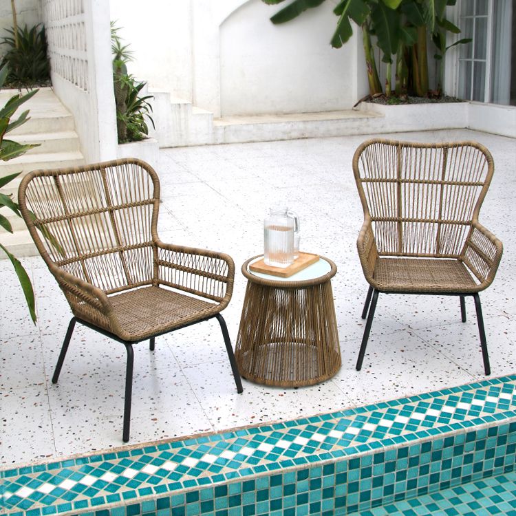 Round Glass Top Dining Table Set 1/2/3 Pcs Modern Outdoor Dining Set