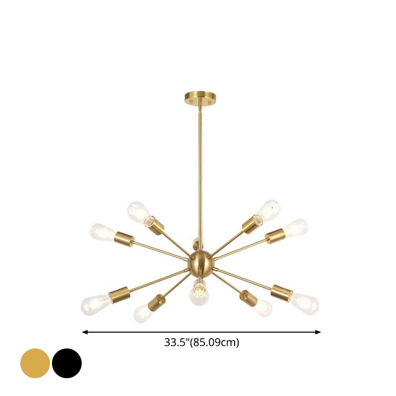 Lámpara metálica de araña de bombilla industrial desnuda con diseño de ráfaga de sol