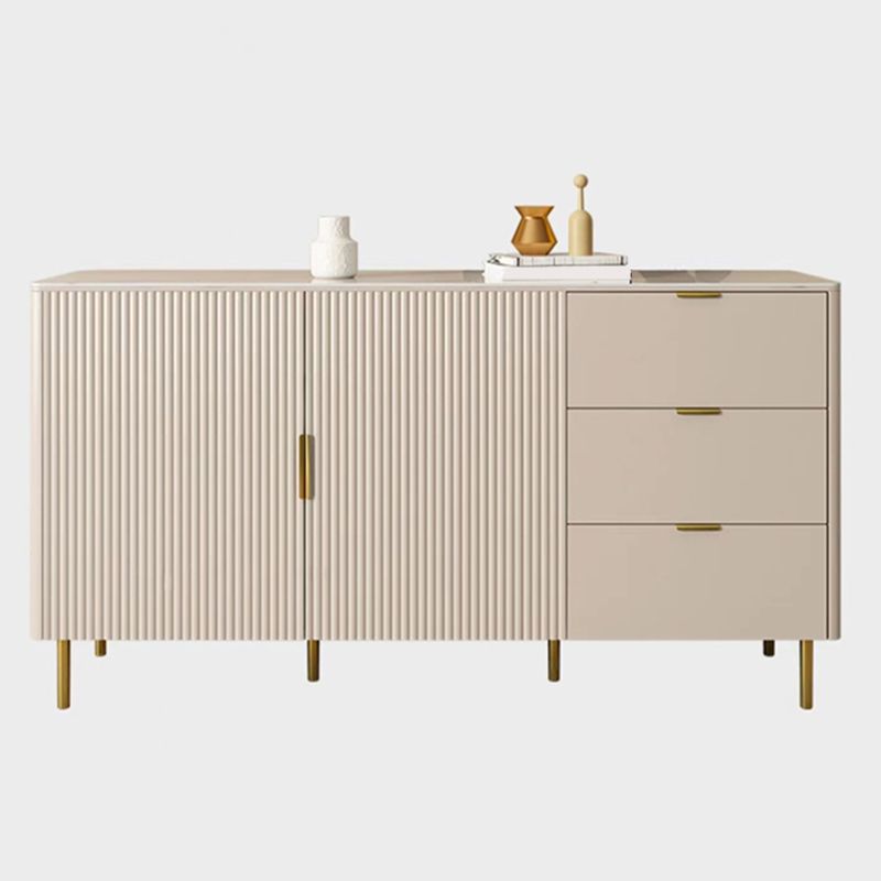 Glam Style Buffet Table Stone Side Board with Cabinets and Drawers