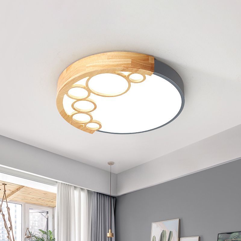 Plafonnier rond en métal de 18,5"/23" W, lampe LED moderniste à montage encastré, gris, lumière chaude/blanche/télécommande, gradation continue