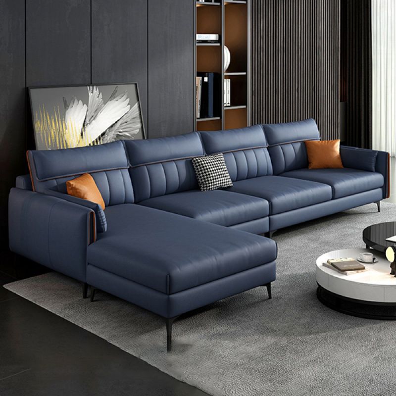 Modern Faux Leather Sectional with 4 Pillows Back for 4 People