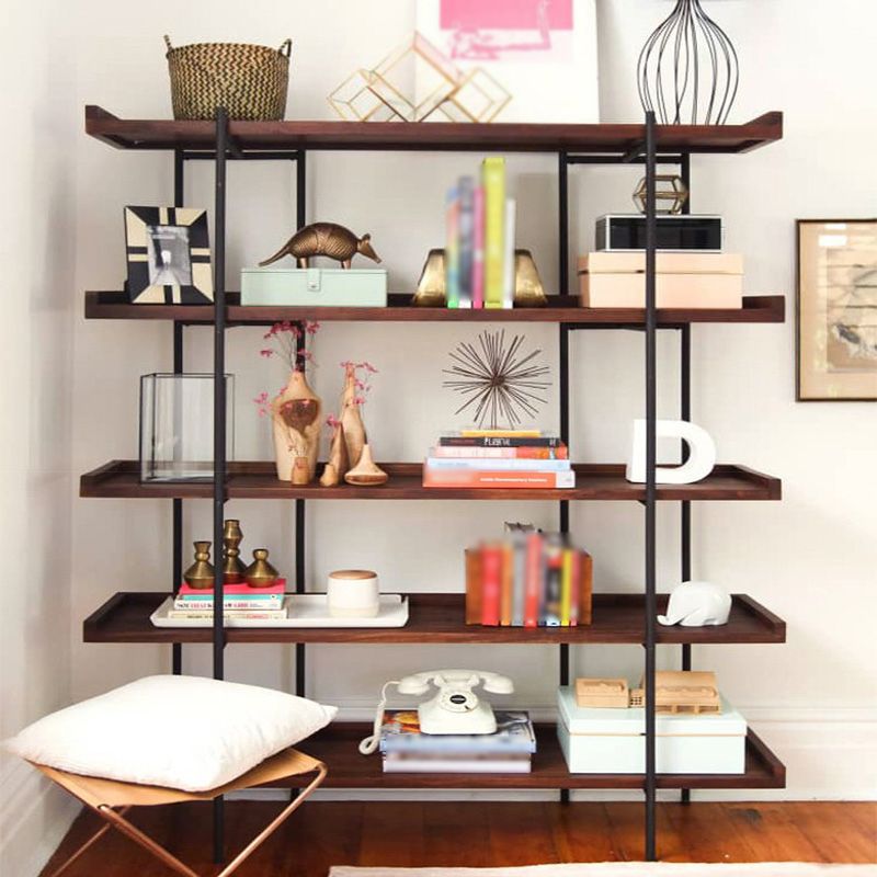 Industrial Style Open Bookshelf Etagere Shelf Bookcase with Rectangular Shelves
