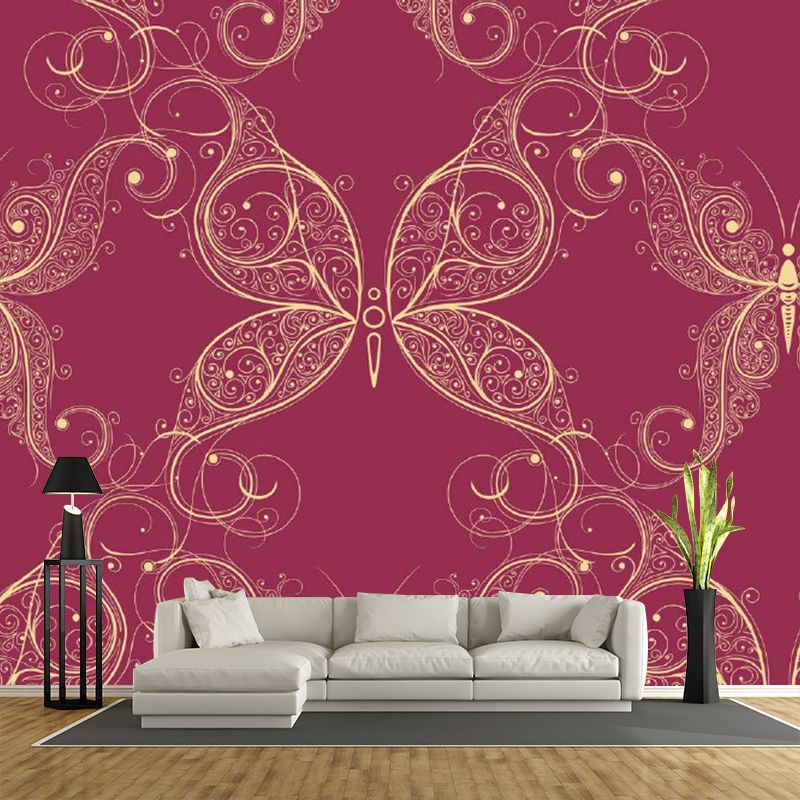 Full Size Butterflies Wall Murals for Bedroom Animal Print Wall Covering in Purple-Red, Washable