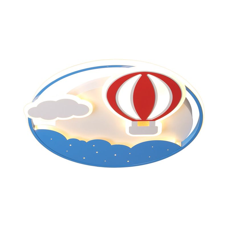 Hot Air Balloon Flush Pendant Light Modernist Acrylic Blue LED Ceiling Mounted Fixture with Cloud Design for Bedroom