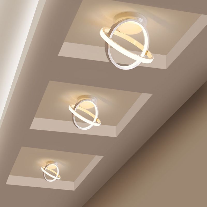 Crossed Circle Metallic Flush Mount Lamp Minimalist Black/White LED Ceiling Flush in Warm/White Light