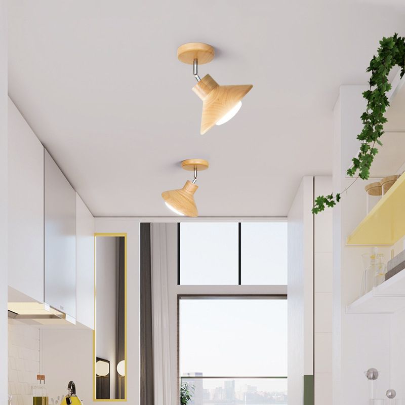 Cone Shape Wood Flush Light Modern Style 1 Light Flush Mount Ceiling Lights in Brown