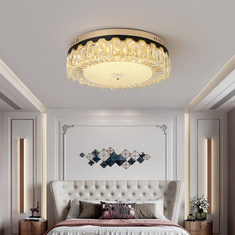 Bedroom LED Ceiling Lighting Minimalist Clear Flush Mount with Round Crystal Shade