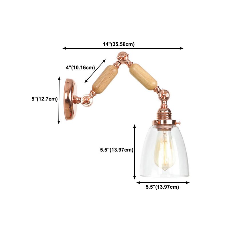 Adjustable Industrial Wall Light Fixture Glass 1-Light Wall Light