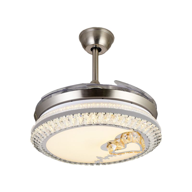 Circle semifulto luce moderna cristallo da 19 "W LED Crome Crome Accendino ventilatore con design amorevole/fiore, 4 lame