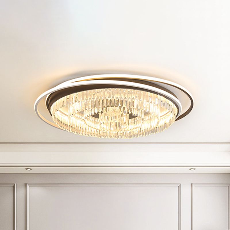 Layered Circle Crystal Ceiling Lamp Modernism Living Room LED Flush Mount Fixture in Black and White