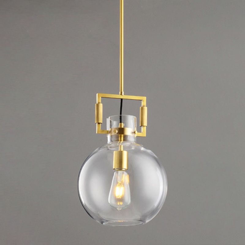 Modern Globe Ceiling Light with Clear Glass Shade, Metal Accents