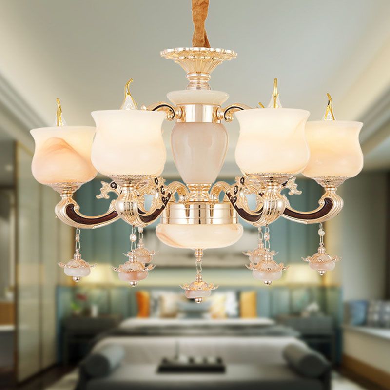Jade Gold Hanging Lamp Kit Bud Traditional Chandelier Light Fixture with Crystal Accent