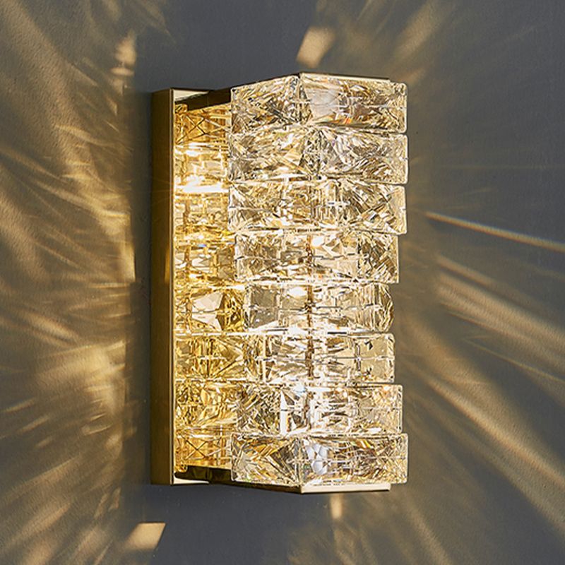 Luz de pared de acero inoxidable moderna Luz de pared geométrica apliques con cristal para sala de estar
