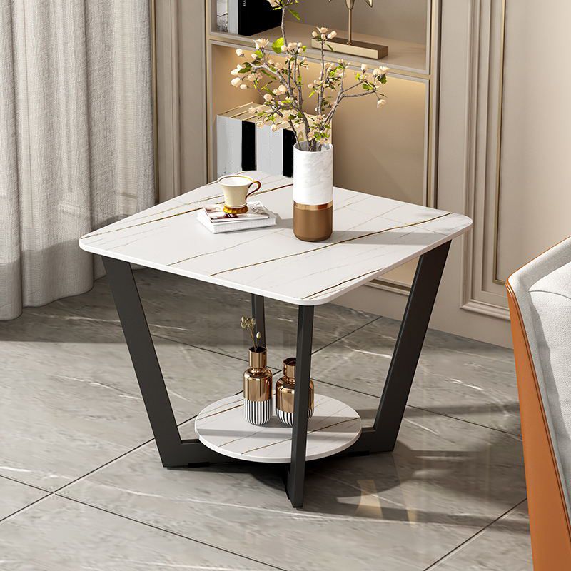 Modernistic Square Storage End Table 19.7" Tall  Cross Legs Side Table
