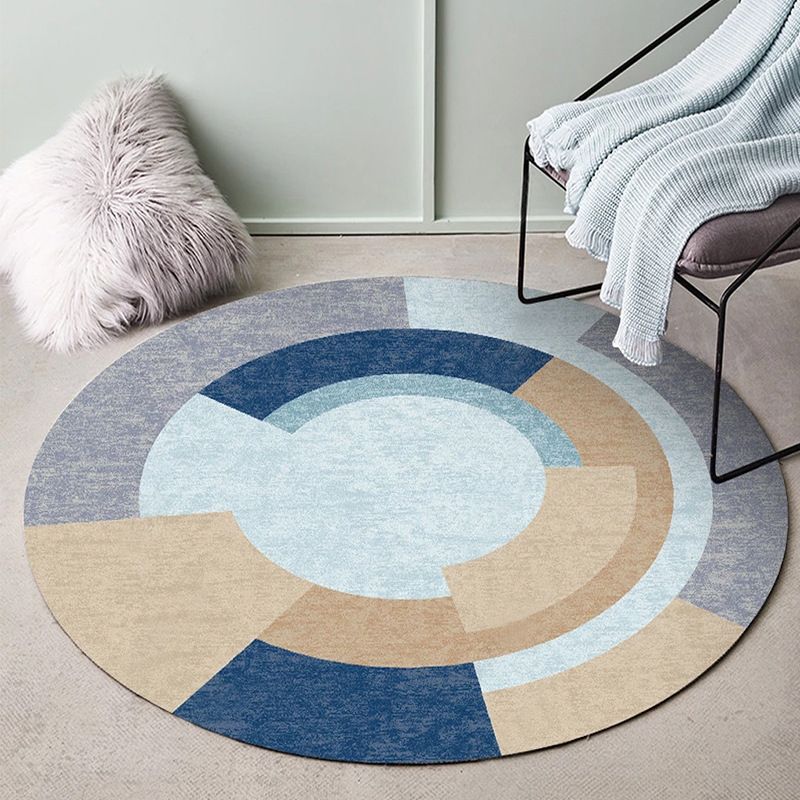Navy Modern Rug Polyester Circle Rug Stain Resistant Rug for Living Room