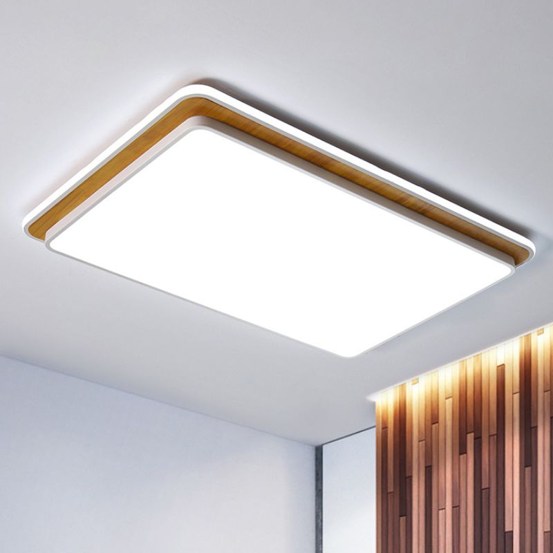 Black/White Rectangular Flush Mounted Lamp Minimal LED Metal Close to Ceiling Lighting in White/Warm Light