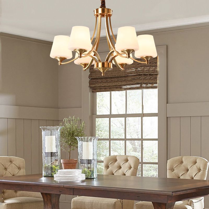 Gold Chandelier Light American Style Metal Glass Pendant Light for Living Room