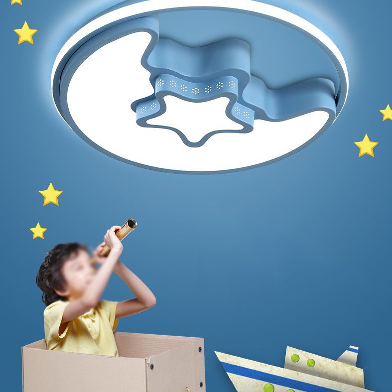 Moon And Star Flush Mount Light Fixtures Kids Acrylic Ceiling Mount Light Fixture for Children Bedroom