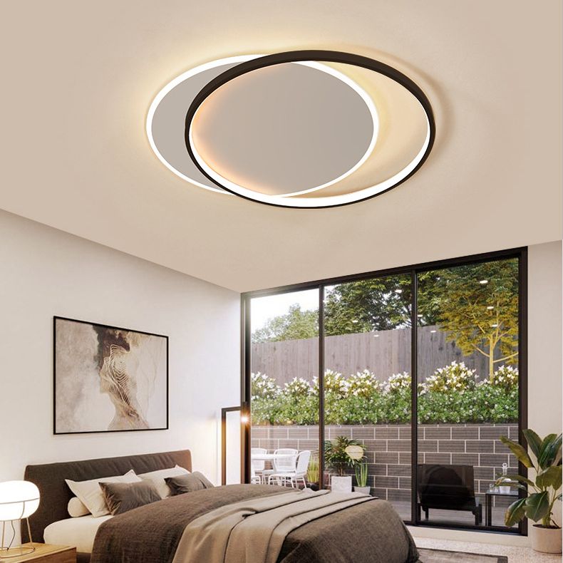 Plafonnier LED circulaire noir en acrylique, simplicité moderne, montage encastré en fer laqué pour chambre à coucher