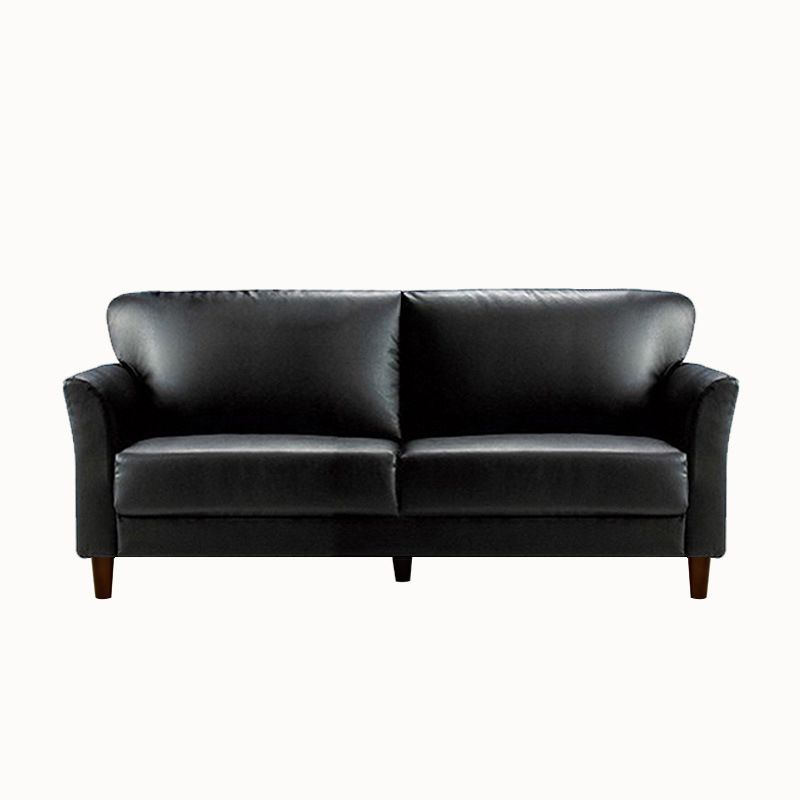 Modern 4 Wood Legs Standard Sofa Faux Leather Flared Arm Sofa